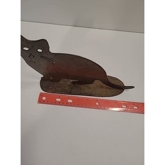 Metal Kitty Cat Sculpture Doorstop Book End Handcrafted Rustic Cutout Country - Picture 5 of 9